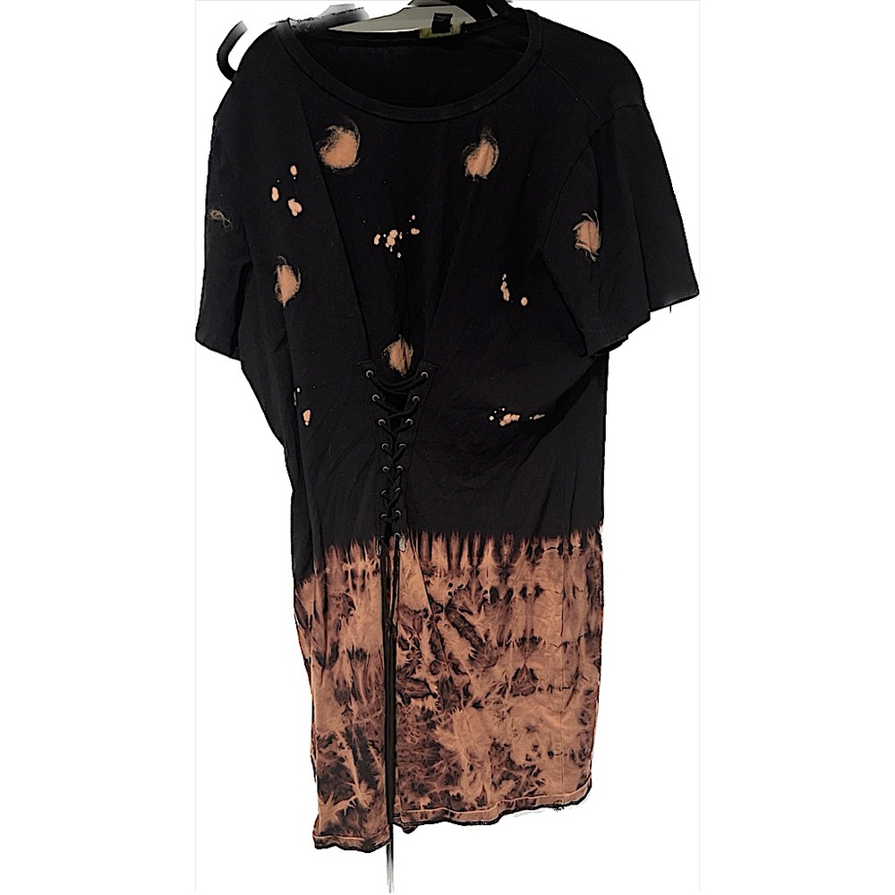 Bleached t shirt dress with lace up corsets detail